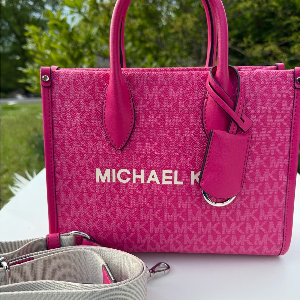 Michael Kors Mirella Small Shopper TZ Tote Crossbody Dragonfruit mk logo